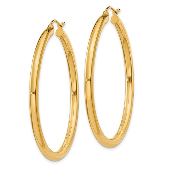 14K Polished 3mm Lightweight Tube Hoop Earrings - Picture 4 of 4